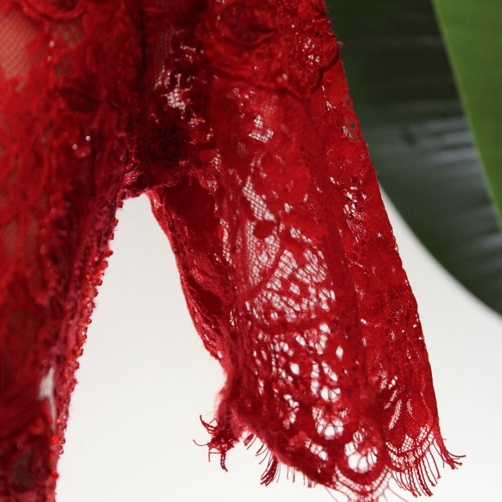 Marchessa Notte Red Diane Dress, Red Beaded Lace, Size 0 - Picture 13 of 15